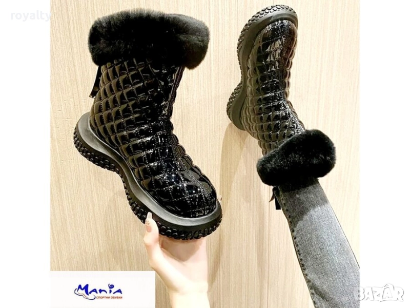 Дамски лачени боти с цип отзад в черно, снимка 1