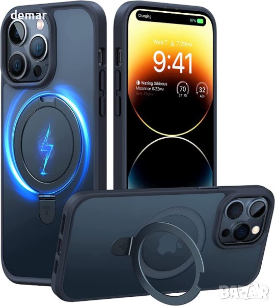 Tech MD калъф за iPhone 15 Pro Max, стойка с пръстен, 6,7" черен, снимка 1