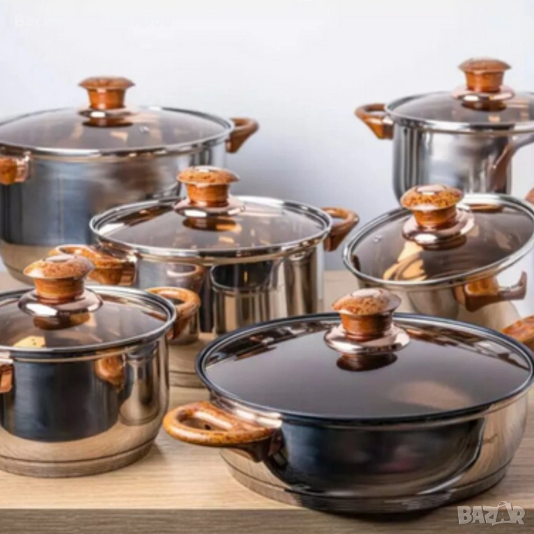 Комплект съдове за готвене от 12 части – Неръждаема стомана, равномерно нагряване и лесна поддръжка, снимка 1
