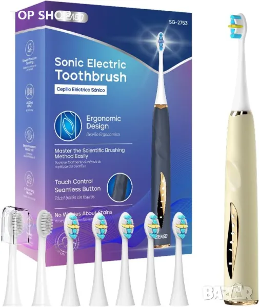 Електрическа четка за зъби Seago със сензор за налягане,5режима,бежово, снимка 1