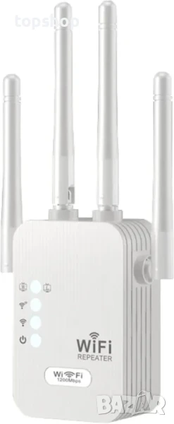 НОВ WiFi екстендер разширител двулентов 1200mbps, 100 квадратни метра обхват, 4 антени, снимка 1