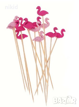 12 бр Фламинго дървени топери за мъфини кексчета декор парти, снимка 1