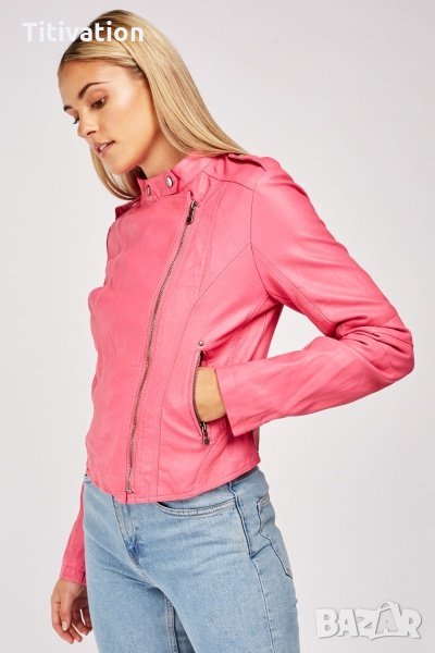 Намалено! Розово кожено яке, снимка 1