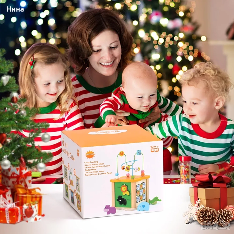 Дървен занимателен куб Montessori - 6 в 1, снимка 1