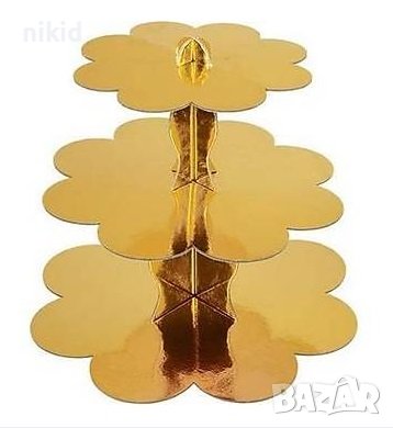 3 етажна Триетажна поставка стойка за мъфини картонена Златна, снимка 1