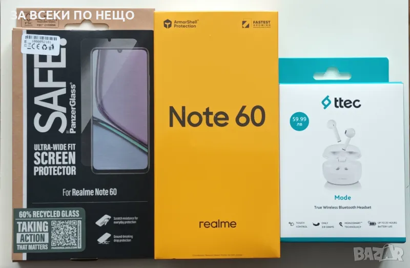СЛУШАЛКИ ТТЕС + СТЪКЛЕН ПРОТЕКТОР ЗА REALME NOTE 60 , снимка 1