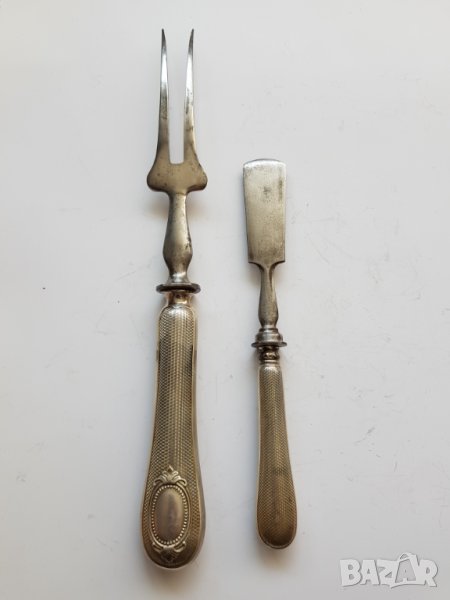 Сребърна стара вилица и шпатула за барбекю, снимка 1