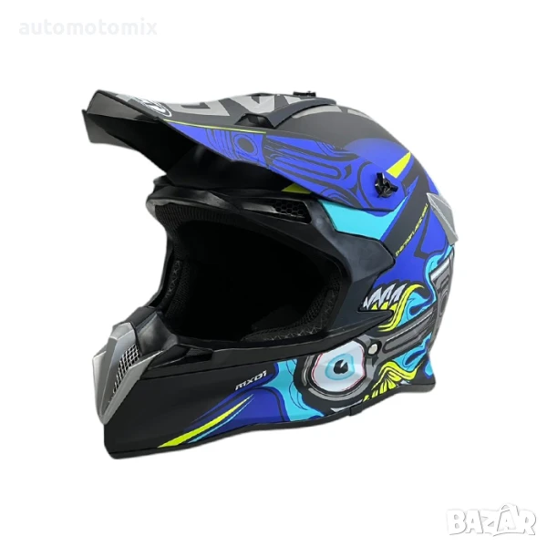 Каска за ендуро крос атв , Размер S, Matt Black/Blue - 721387, снимка 1