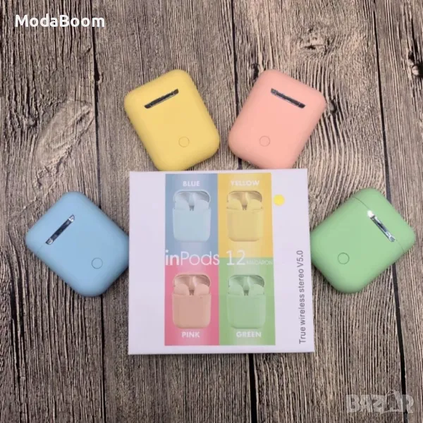 Безжични слушалки Inpods i12 TWS с цветен дизайн и управление чрез докосване, снимка 1