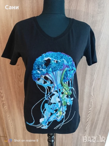 Тениска с син октопод, снимка 1