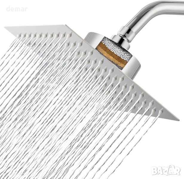 Филтриран душ, 20 см луксозен душ тип „Дъжд“, омекотява твърдата вода, хром, снимка 1