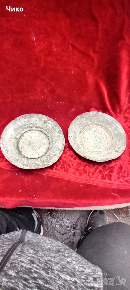 2бр стари медни калайдисани чиний, снимка 1