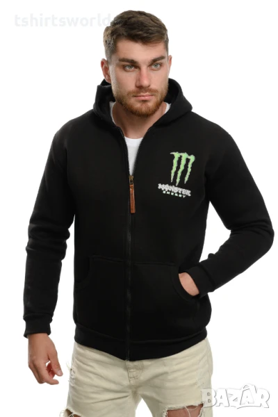 Нов мъжки суичър с ЦИП и трансферен печат MONSTER, снимка 1