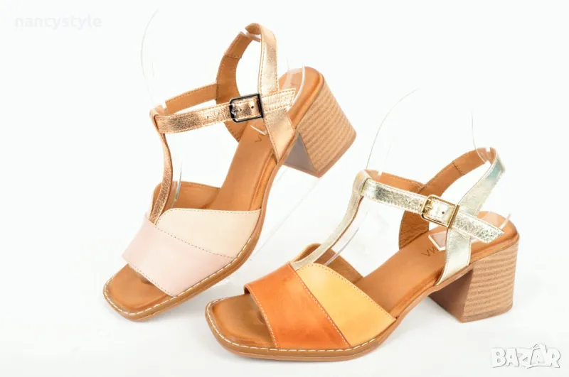 СЕЗОН'25! Дамски сандали на ток естествена кожа - Два цвята, снимка 1