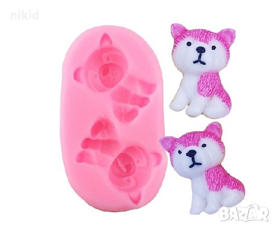 2 малки куче Хъски силиконов молд форма декорация торта мъфини украса, снимка 1