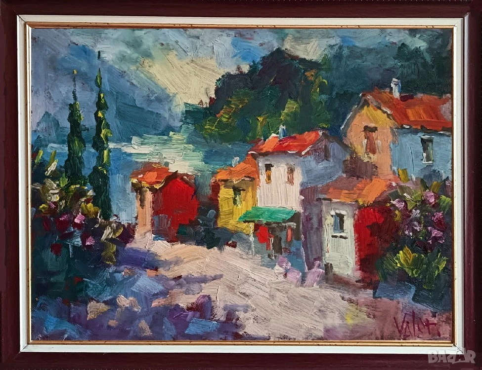 Картина, продавана от автора "Планинско село", фазер, маслени бои, размер 40 х 30 см., снимка 1