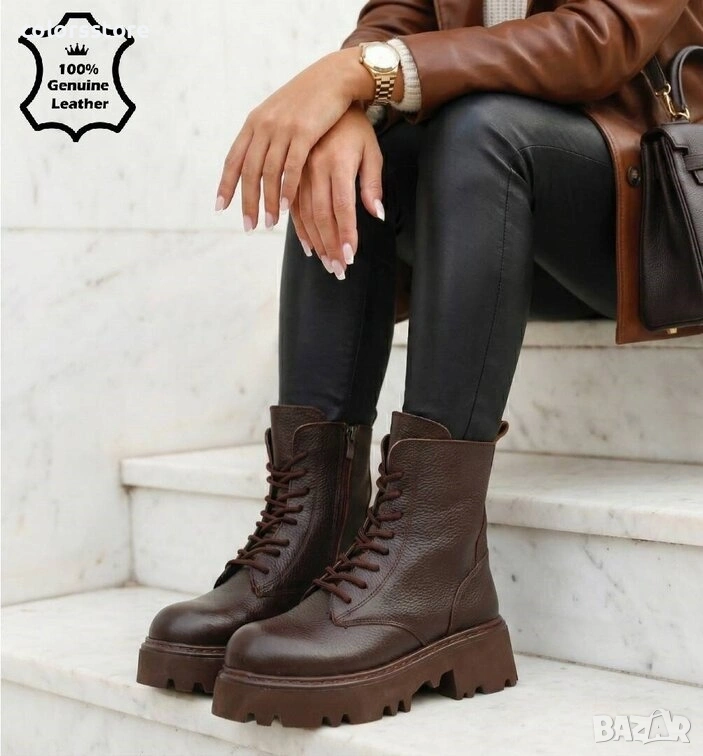 Равни боти - кафява ЕСТЕСТВЕНА кожа - EK52 , снимка 1