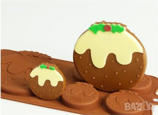 5 бр Коледен пудинг бисквитка силиконов молд шоколад фондан гипс сапун , снимка 1
