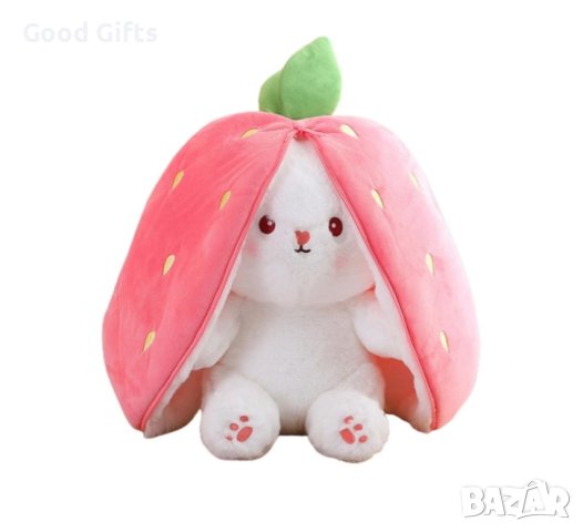 Плюшена играчка- възглавница, Зайче в ягода, розово, 25 см, снимка 2 - Плюшени играчки - 42933225