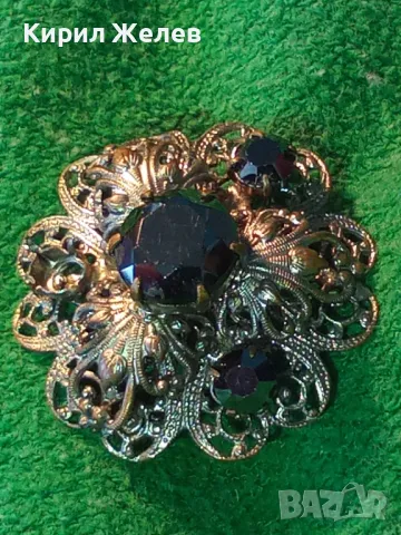 ШАРМАНТНА ФЛОРАЛНА СТАРИННА ПОСРЕБРЕНА МЕДНА АЖУРНА СКЪПОЦЕННА БРОШКА с ФАСЕТИРАН МАРКАЗИТ 48845, снимка 13 - Антикварни и старинни предмети - 48734046