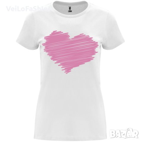 Нова дамска тениска със Сърце в бял цвят, снимка 1 - Тениски - 44049376
