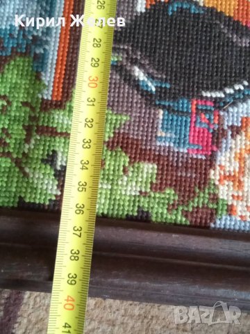 СТАР ГОБЛЕН ПРАЗНИЧНА НОВОГОДИЩНА ТРАПЕЗА ГЕРМАНИЯ в ДЪРВЕНА РАМКА 30916, снимка 3 - Гоблени - 37791629