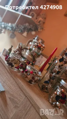 Подаръчни коледни светещи бутилки и свещници. Ръчна изработка, снимка 9 - Декорация за дома - 48248399