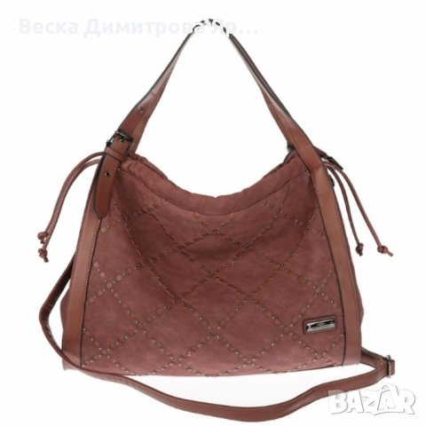 Велурена дамска чанта с декоративни ленти и метални капси – елегантен бохо дизайн, снимка 9 - Чанти - 52574232