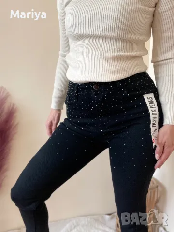 Черни дънки слим модел с камъни. Размери ХС, С, М, Л, ХЛ, снимка 2 - Дънки - 47682203