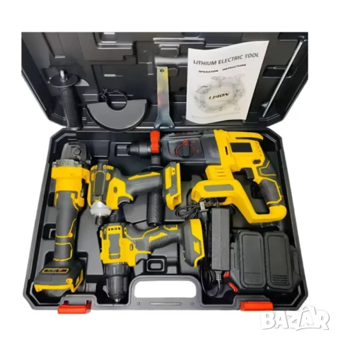 Безчеткови акумулаторни машини 4 в 1 винтоверт гайковерт ъглошлайф перфоратор с четири батерии ., снимка 2 - Други инструменти - 51357395