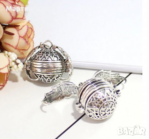 Огърлица медальон ангелски крила със снимки - сребърен и златен цвят, снимка 14 - Колиета, медальони, синджири - 27141654