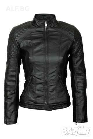 Дамско кожено яке черно 4202, снимка 5 - Якета - 48912212