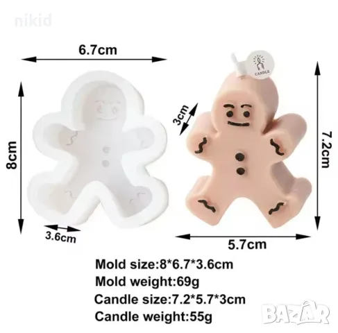 Джинджифилово човече елен елха дълбок силиконов молд форма фондан шоколад гипс смола сапун свещ, снимка 3 - Форми - 48350809