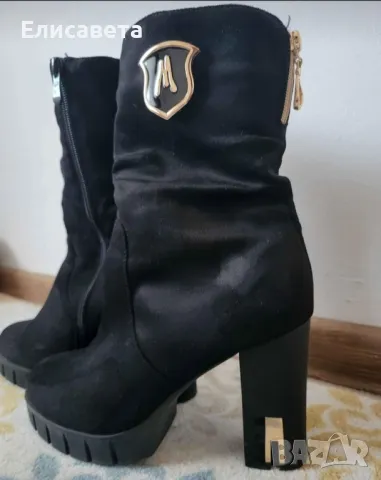 Дамски елегантни боти от велур в черен цвят , снимка 1