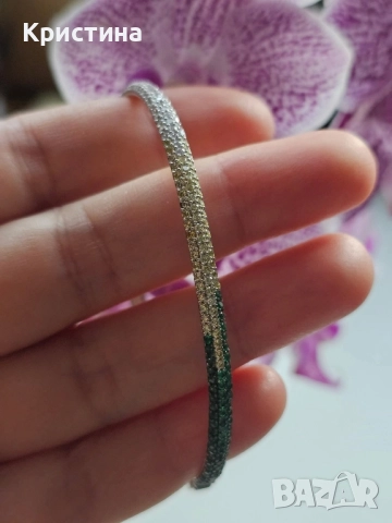 Красива сребърна гривна с цветни циркони , снимка 3 - Гривни - 51962305