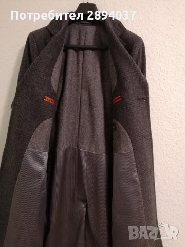 Мъжко зимно палто тъмно сиво каре, висококачествен вълнен плат XL 54, снимка 4 - Палта - 43780535