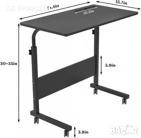 Бюро за лаптоп с регулируема височина / Помощна масичка на колелца L012-05-3-80BK, снимка 3 - Бюра - 35146637
