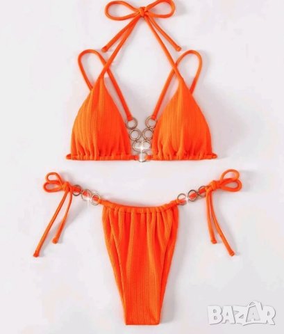 Оранжев бански с халки , снимка 3 - Бански костюми - 40689398