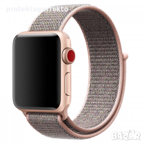 Текстилна каишка band за Apple Watch 7, 6, 5, 4, 3 - велкро pink sand цвят