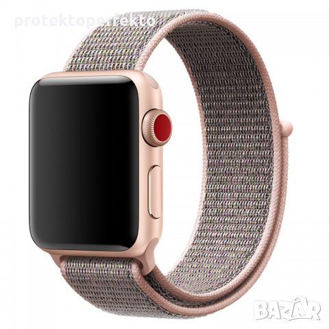 Текстилна каишка band за Apple Watch 7, 6, 5, 4, 3 - велкро pink sand цвят, снимка 1 - Смарт часовници - 32322444