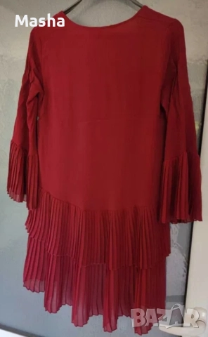 Бордо плисирана туника ZARA размер S, снимка 6 - Рокли - 52354698