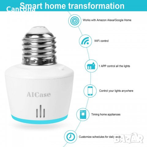 AICase Smart WiFi фасунга E27, APP управление, съвместима с Alexa, Google, гласово управление, снимка 2 - Друга електроника - 35341257