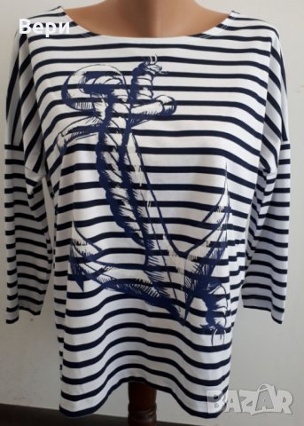 Нова дамска моряшка блуза с паднало рамо, трансферен печат Котва, снимка 13 - Блузи с дълъг ръкав и пуловери - 28375572