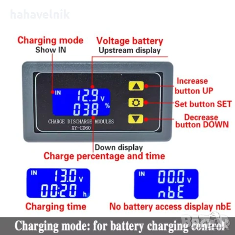 Заряден контролер за батерии и акумулатори от 6 до 60V  XY-CD60  , снимка 4 - Друга електроника - 53248822