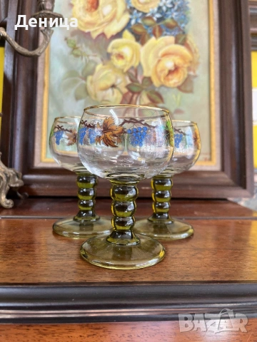 Зелено столче, лозова клонка и златен кант Германия 6 бр-180 мл пълни Цена-20€, снимка 4 - Чаши - 53587781