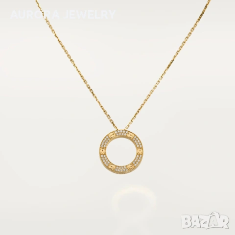 CARTIER Love Gold Large Paved Diamonds Pendant Дамскo Колие, снимка 12 - Колиета, медальони, синджири - 53007437