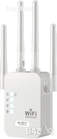 НОВ WiFi екстендер разширител двулентов 1200mbps, 100 квадратни метра обхват, 4 антени
