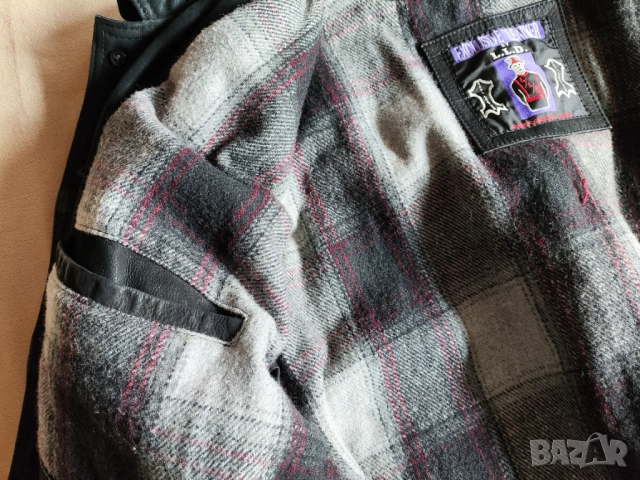 Кожено яке (набук) с вълнена подплата, черно, размер L , снимка 4 - Якета - 51878741