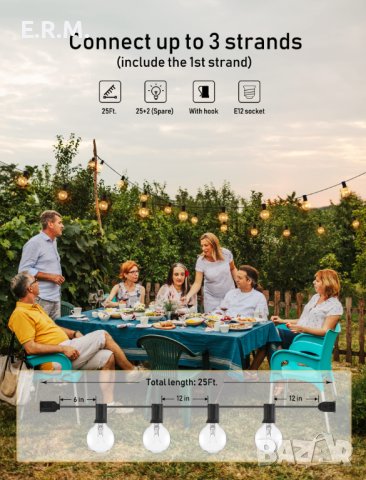 Струнни светлини Гирлянд светлина от 25 крушки парти лампички  декорация за кафе сватба рожден ден п, снимка 8 - Външни лампи - 40418762