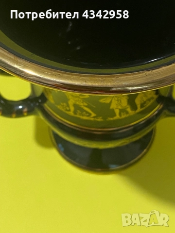  Винтидж ваза Спиропулос с гръцки дизайн, изработена от порцелан с 24-каратово злато.1980 г., снимка 4 - Антикварни и старинни предмети - 52896674